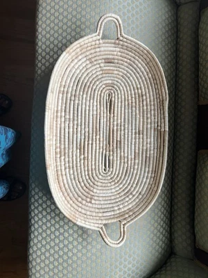 New Artisan Large Oval Rattan Serving Tray Handles Hand Woven BREAKFAST IN BED - Image 1 of 4