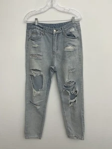 Pantalones de mezclilla para mujer SHEIN talla M (6) tiro alto desgastados rasgados cremallera/botón - Imagen 1 de 11
