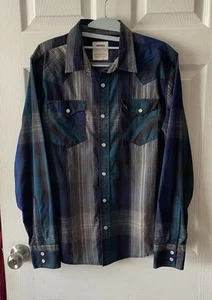 levi’s western pearl snap shirt blue plaid striped - size s (uk small) - Picture 1 of 7