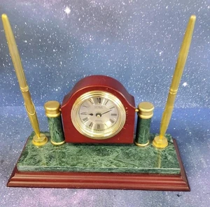 Marble & Rosewood Desk Clock & Pen Set - Picture 1 of 4