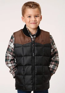 Roper Boys Kids Black/Brown Polyester Quilted Poly-Filled Vest - Picture 1 of 4