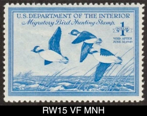 RW15 ss postfrisch 1948 Buffleheads US Bund Ente Briefmarke wandernde Wasservögel - Bild 1 von 3