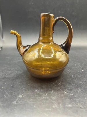Amber Color Hand Blown Cruet Made in Spain Vintage - Image 1 of 4
