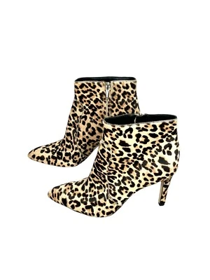 SAM EDELMAN Leopard Print Booties Sz 8.5 Heeled Side Zipper Calf Hair Party City - Image 1 of 4