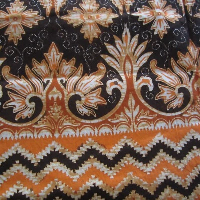 70cm x 91cm Vintage Batik Ethnic Border Print Cotton Fabric 1970s Orange Brown - image 1 of 4