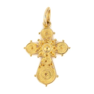 18K Yellow Gold Byzantine Filigree Cross - Greek Christian Baptism Greek Jewelry - Picture 1 of 3