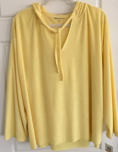 VETEMENTS Felpa con cappuccio pullover scollo a V Rebellious One donna taglie forti 3X Loop Terry giallo NUOVO