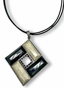 Lia Sophia “Smolder” Black/Taupe Square Pendant Black Crystals Cord Necklace - Picture 1 of 4
