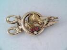 VICTORIAN SOLID 10K ROSE GOLD JEWELED EQUESTRIAN HORSE RACING WINNER BROOCH