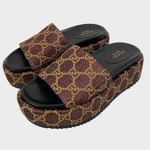 GUCCI Burgundy Lame Logo Angelina Platform Sandals Size 36 1/2 - Picture 1 of 12