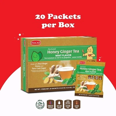 Pocas Honey Ginger Tea Mint Flavor Instant Non GMO Gluten Caffeine Free 20 Ct - Image 1 of 3