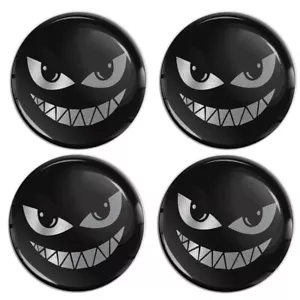 4 x 65 mm adesivi in silicone per tappi mozzo centro ruota sorriso nero argento - Foto 1 di 4