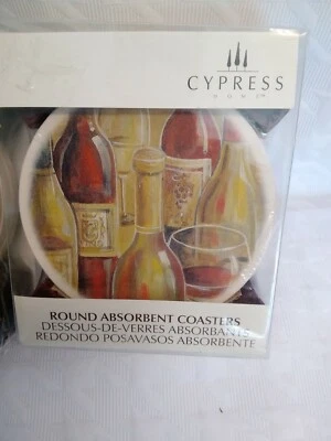 Juego de posavasos absorbentes de piedra de ciprés para el hogar botella de vino collage 4 posavasos y soporte Foto 1 de 4