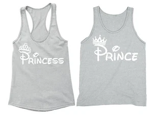 Couples Matching Tanks Prince Princess King Queen Vneck Crewneck Tanktops Gray - Picture 1 of 1