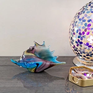 Blue Purple Glass Shell Sculpture Nautical Ornament - Picture 1 of 2