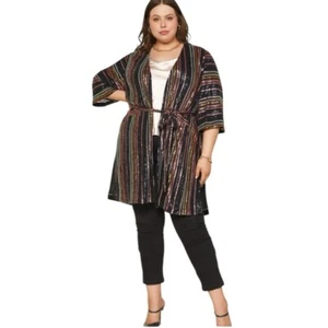 Skies are Blue Sequin Stripe Cardigan Kimono Women's 1X 2X - Picture 1 of 10