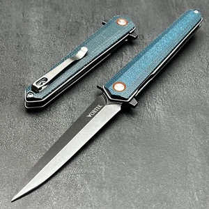 VORTEK KEELA D2 Dagger Blade Ball Bearing Flipper Folding EDC Pocket Knife Blue - Picture 1 of 11