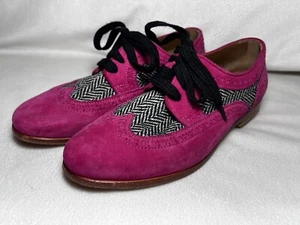 Pink Black Herringbone Wingtips Oxfords Shoes Johnston & Murphy Size 7 - Picture 1 of 13