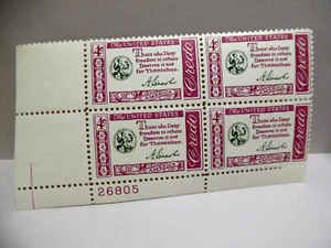 SCOTT STAMP # 1143 LINCOLN CREDO 4 CENT PLATE BLOCK - MNH - Picture 1 of 1