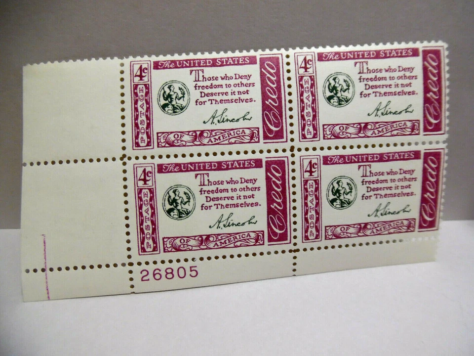 SCOTT STAMP # 1143 LINCOLN CREDO 4 CENT PLATE BLOCK - MNH - Image 1 of 1