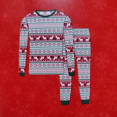 女士大码 2X 2 件套 PJ 套装驯鹿图案圣诞家庭睡衣 2XL — 第 1/4 张图片