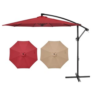 10ft Offset Umbrella Cantilever Patio Hanging Umbrella with Cross Base Red - Picture 1 of 8