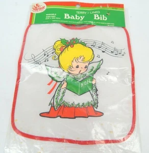 4F Santa's Favorites Terry-Lined Baby Bib Christmas Noel Angel MIP Hong Kong - Picture 1 of 3