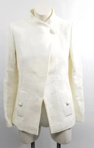 MINT! CHANEL CREAM TWEED CC LOGO JACKET COAT BLAZER SIZE 40 - Picture 1 of 5