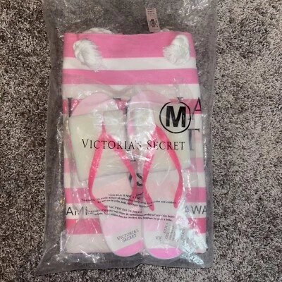 JUEGO DE BOLSO DE PLAYA VICTORIAS SECRET, BOLSO TOTE y chanclas m 7-8 rosa nuevo con etiquetas Foto 1 de 4