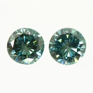 Round Cut Diamond Matching Pair Fancy Green Color Enhanced VS2 0.69 TCW 4.50 MM - Picture 1 of 5