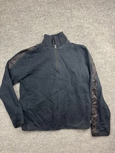 Hugo Boss Sweater Men's Large Navy Blue 1/4 Zip Pullover Mock Neck Striped - Picture 1 of 8