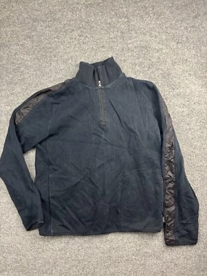 Hugo Boss Sweater Men's Large Navy Blue 1/4 Zip Pullover Mock Neck Striped - Image 1 of 4