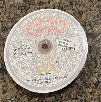LUV Grosgrain Ribbon LIGHT GOLD 50 yds x 5/8" Sealed 100% Polyester - Image 1 of 3