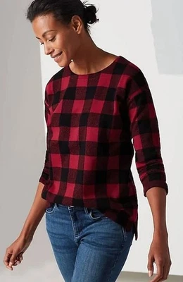 J JILL CAMISA DE PUNTO JACQUARD A CUADROS BUFFALO EN ESCARLATA/NEGRO XL NUEVA CON ETIQUETAS Foto 1 de 2