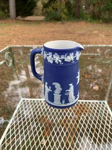 Wedgwood Jasperware Cobalt Deep Blue 4.75" Straight Pitcher Square Handle 1900 - Picture 1 of 20