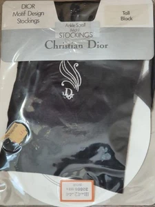 Christian Dior Motif Design Stockings with logo, Black, Large - Picture 1 of 2