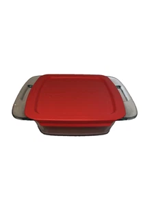 Pyrex Easy Grab Glas Kasserolle Backform 8 x 8" 2 QT mit rotem Kunststoffdeckel C222 - Bild 1 von 5