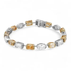 IGI Multi Shape Lab Grown White & Yellow Diamond Tennis Bracelet 14K White Gold - Picture 1 of 4