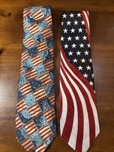 Ralph Marlin Men's Neck Tie Harley Davidson Eagle & American Flag Lot Of 2 Ties - Picture 1 of 5