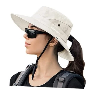 Sun Hats Women UV-Sheild-Protection Packable Medium Beige With Ponytail Hole - Picture 1 of 8