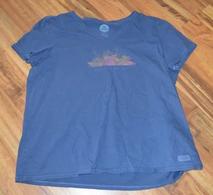 Life Is Good Womens Crusher Tee XXL Navy Blue VNeck Sunshine "Here Comes the Sun - Picture 1 of 6