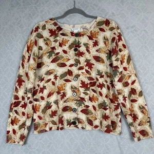 Vintage Herbst Blätter Strickjacke Pullover Damen Large Herbst Y2K Cottagecore Baumwolle Wolle - Bild 1 von 10