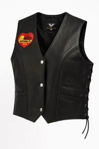 Vance Gilet in pelle da donna con toppa ali blu L - Foto 1 di 11