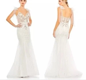 Mac Duggal 50666 Embellished Sleeveless Bow Detail Mermaid Gown Size 2 NWT White - Picture 1 of 12