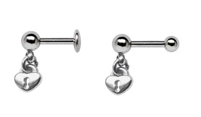 Piercing Orecchio Helix Tragus Cartilagine Lobo Acciaio con Cuore Serratura - Immagine 1 di 2