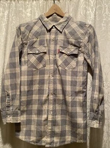 levis shirt large Red Tag Snap Closure Beige And Grey Plaid - Picture 1 of 13