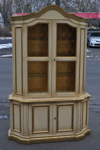 Italian Boroque Style Painted Cabinet With Gold Leaf Trim Cover