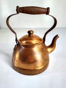 Vtg Tagus Copper Kettle Wood Swivel Handle Goose Neck Spout R-51 Portugal w/ Lid - Picture 1 of 8