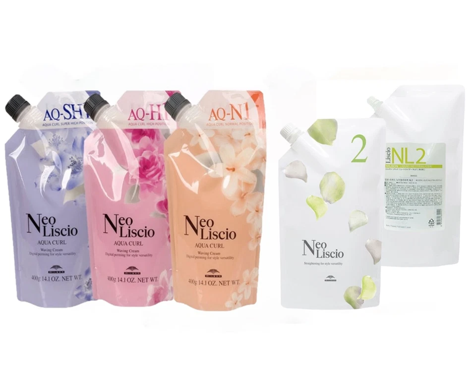 Milbon Neo Liscio Aqua Curl Hair Straightening Set - N1 H1 SH1 + NL2 Cream - Image 1 of 1
