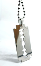 Razor Blade Pendant Dog Tag Necklace Silver Stainless 22" Steel Chain Punk Peaky